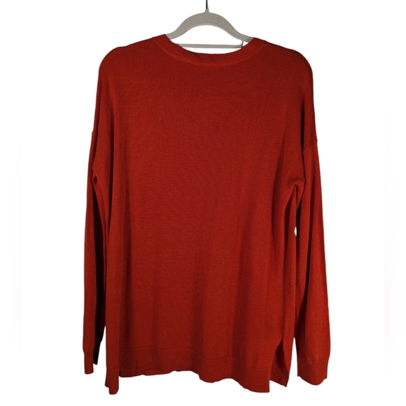 Laurie Felt Cashmere Blend Orange Red Daily Print V-Neck Sweater Size S - Picture 4 of 13